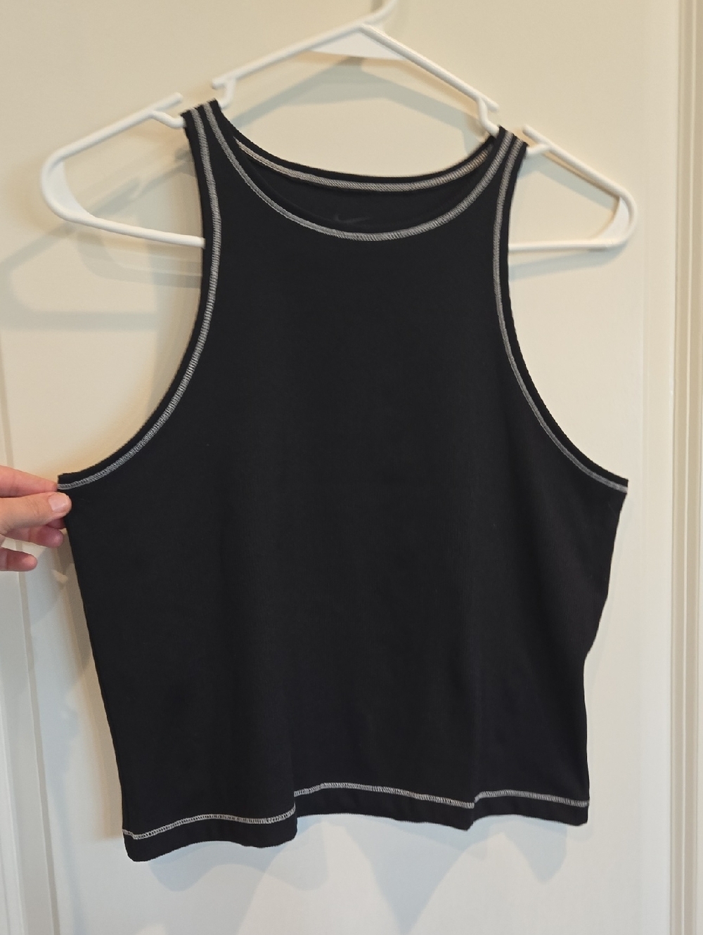 Nike One DRI FIT Black Tank with White Contrast Stitching